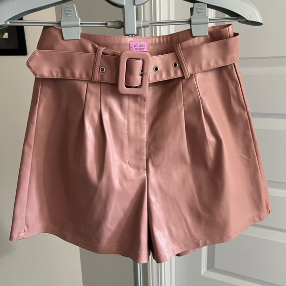miami Pants - Miami High Waist Pink Faux Leather Shorts